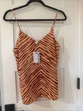 Nine West Tan and Brown Zebra-Print Spaghetti Strap Cami